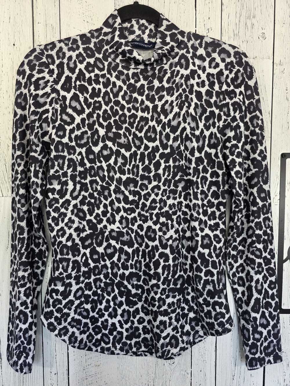 French Connection Leopard Print Turtleneck Top Medium Casual Layering Piece Fall